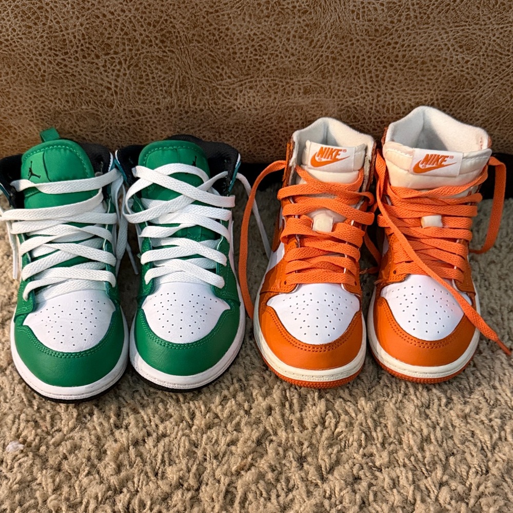 Kids Air Jordan 1 Mid Lucky Green & Nike Air Jordan 1 Retro High OG 
Starfish